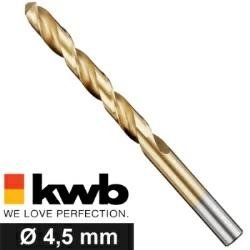 KWB Ø 4,5 mm Metallbohrer HSS TiN 238645 (HSS Spiralbohrer, Industriequalität, präzisionsgeschliffen, hohe Schnittgeschwindigkeit, DIN 338, Titanbohrer)