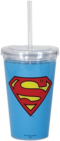 Superman Logo Travel Cup with Lid and Straw 16 oz