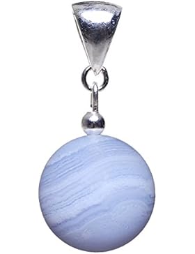 Anhänger aus Chalcedon Kugel & 925er Silber glatt hell-blau Chalzedon Edelstein Kugelanhänger für Damen