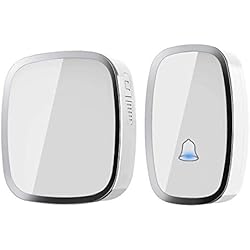 Sonnette de Porte, Carillon sans Fil Eléctrique Etanche à 300 Mètres de Portée, Kit de Carillon avec LED Flash et 36 Sonneries 4 Niveau Volumes pour Urgence, Maison, Hôtel-Un Emetteur et Un Récepteur