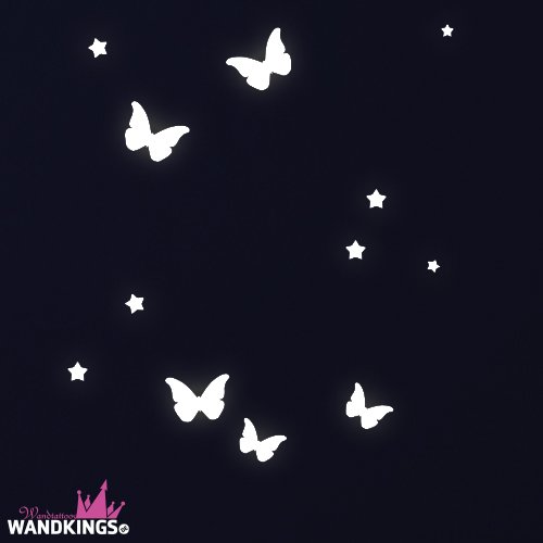 WANDKINGS Wandsticker „Schmetterlinge und Sterne“ 78 Sticker, Fluoreszierend & im Dunkeln leuchtend - 3