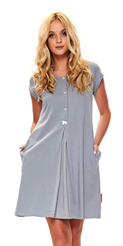 dn-nightwear - Camicia da Notte da Donna Louisa per Gravidanza e Allattamento Grigio Pietra S