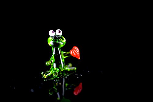 Grüner Frosch mini mit Herz – Figur aus Glas Grün – Glasfigur Deko Setzkasten Vitrine - 3
