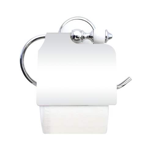 MODONA 9755-A Toilet Paper Holder with Cover White Porcelain and Polished Chrome Arora Series - 2