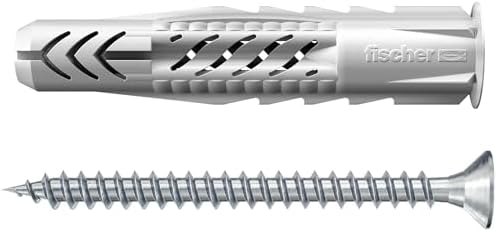 Fischer 20 Tasselli Universali con Vite UX 10x60 R S per Muro Pieno, Mattone Forato, Cartongesso, per Installazione e Fissaggio Mobili, Armadietti, Lampade, Staffe TV, 71551