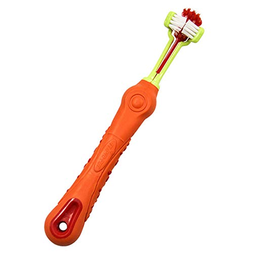 Preisvergleich Produktbild NaiCasy Pet Zahnbürste dreigliedrigen Lange Vollzähneputzen Zahnpflege Reinigungsbürste Hunde Tatar bequemes Haustier Zahnbürste, orange Kleiner Haustierbedarf