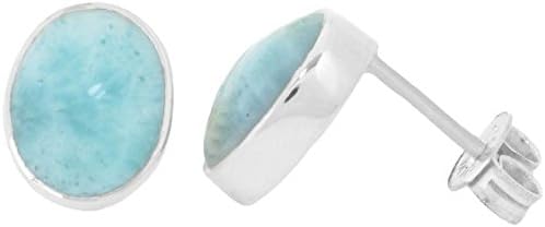 Larimar Gemstone Earring Studs oval, 925 Sterling Silver