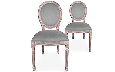 Menzzo Lot de 2 chaises médaillon Louis XVI Tissu Gris