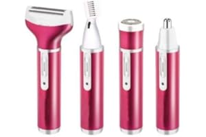 Electric Lady Shaver, Eurobuy 4 in 1 Hair Removal Lady Shaver Set USB Rechargeable Painless Epilator Hair Shaver with 4 Detachable Attachments for Bikini, Nose Hair, Eyebrow, Body