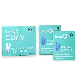 BeatO CURV - Blood 100 Glucose Test Strips & 100 Lancets