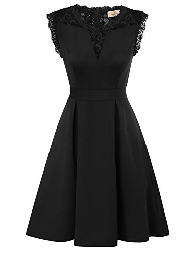 Robe de Soirée/Bal Midi Rétro Vintage année 1950 Style Rockabilly Swing sans Manche Noir S CL870-1