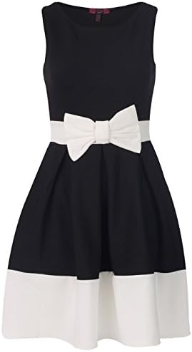 Lollipop Clothing Ladies Contrast Hem Bow Skater Dress Flare Skirt Audrey Hepburn 50's Prom Retro Belt Look