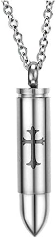 UM Jewellery Men's Cross Pattern Bullet Shape Pendant Stainless Steel Necklace with Chain 50cm