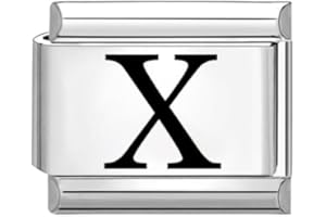 Quiges - Modulo Charm Link in stile italiano da 9 mm in acciaio inox lettera laser X per bracciali in stile Italian Links