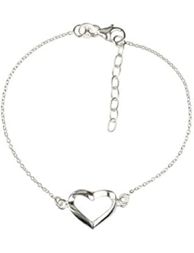 925 Silber Armband mit Herz Anhänger, Herzarmband aus Sterling Silber, größenverstellbar