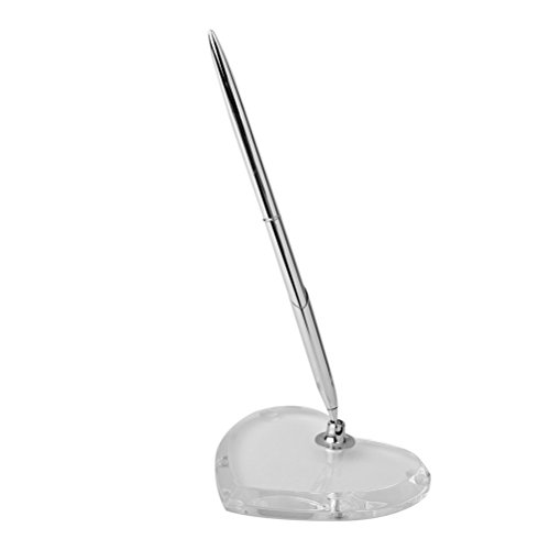 Tinksky Gast-Pen mit Herz-Form-Acryl-Basis stehen für Hochzeit-Reception(Silver) - 5