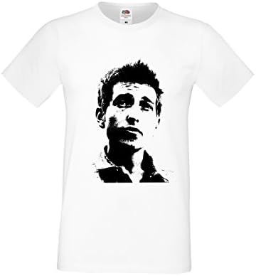 Bob Dylan Image Mens Crew Neck Short Sleeve Custom Personalized T-Shirts - White - X-Large