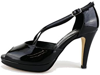 UMBERTO LUCIANI Sandals Woman Black/Beige Patent Leather (38 EU, Black)