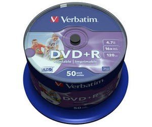 Verbatim DVD+R 4.7GB 16x-Speed fullprintable INKJET - 50er Cakebox #43512