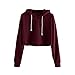 Produktbild Kleidung Crop Tops Damen Langarm Hoodie Sweatshirt Pullover mit Kapuze MYMYG Tops Bluse Lange Ärmel Mit Kapuze Sweatshirt (Wein,EU:36/CN-M)