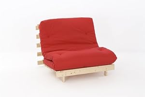 Comfy Living 3ft LUXURY Single (90cm) Wooden Futon Set with PREMIUM LUXURY Red Mattress