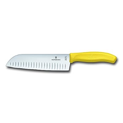 Victorinox Swiwwclassic Couteaux de cuisine type santoku avec lame alvéolée Jaune/noir Jaune 17 cm