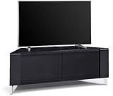 MDA Designs CORVUS Corner-Friendly Gloss Black Contemporary Cabinet with Black Profiles Black BeamThru Glass Doors Suitable for Flat Screen TVs upto 50