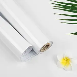 HOME13 White Glossy Wallpaper Peel & Stick Wallpaper Self - Adhesive Vinyl Removable Wallpaper for Kitchen Cabinet Furniture Countertop Waterproof Wallpaper (12x50 Inch)