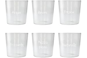 WD Lifestyle - Set 6 Bicchieri in Vetro Borosilicato 300ml Decorati con Aforismi