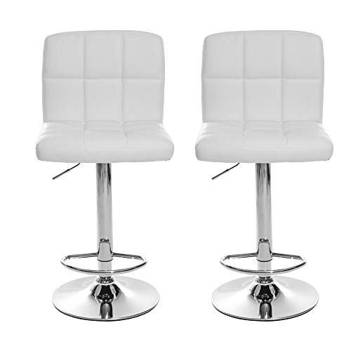 Wenh Silla de Bar Panana Moderna de 2 Piezas en Base de imitación de Cuero Cromado para el hogar, la Cocina, la Oficina, el café, Las sillas giratorias,Blanco