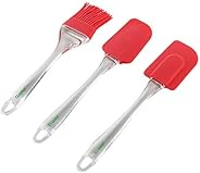 Clazkit - YHS1110 Silicone Non-Stick Spatula and Brush with Scraper Plastic Handle, Red