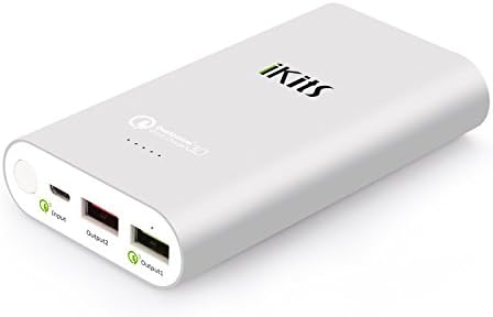 [Qualcomm Certified] iKits Panasonic Battery Cell Quick Charge 3.0 Power Bank Portable Charger External Battery Pack 10200mAh with Input:QC3.0, Output:2.4A+QC2.0 for iPhone/iPad and more Silver