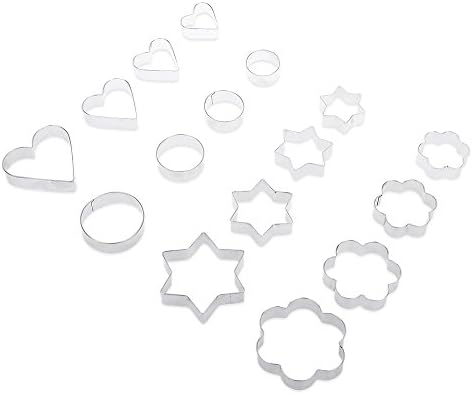 Cookie Cutter Set,Ecombird 16-Piece Stainless Steel Biscuit Cutter Set with Heart/Star/Flower/Round Shapes,Fondant Cutters,Pastry Cutters,Cake Decorating Supplies,4 Sizes for Each Type