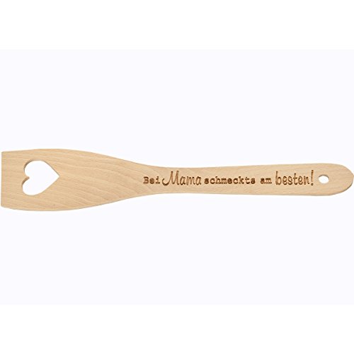 Pfannenwender Holz mit Herz und Gravur Bei Mama schmeckts am Besten