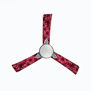 woopme Red Flowers Ceiling Or Roof Fan Blade Stickers for Living Kids Couple Bedroom Home Office Decor Vinyl Printed Fan Leaf Decal L X H 50 X 16 Cms Each ( 4 pcs)