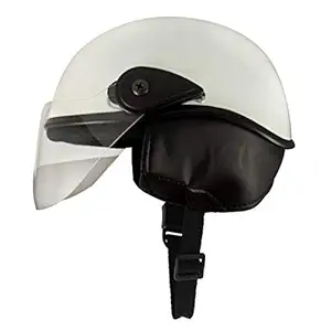 Western Era Half Helmet with Clear Visor for Men & Women ||Safety & Comfort|| Stylish Enhanced Design || (White Glossy)