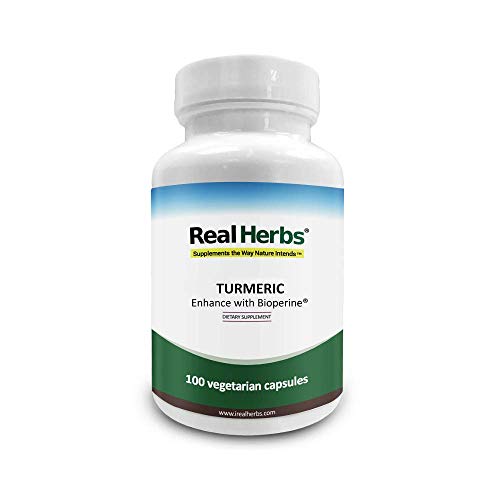Real Herbs Curcumina de cúrcuma orgánica 745 mg con 5 mg de BioPerine (potenciador de la biodisponibilidad natural para una mejor absorción): 100 cápsulas vegetarianas