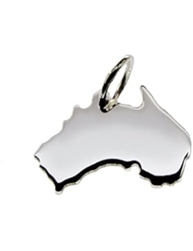 Anhänger Silber Landkarte AUSTRALIEN - 925 Sterling Silber Kettenanhänger massiv für Damen Herren