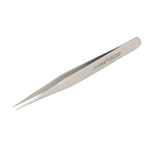 Pro'sKit 1PK-125T Edelstahl Pinzette Saeurebestaendige Unmagnetische Superfein Spitze Gerade Mini Pinzette -Silber