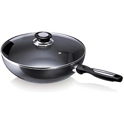 Beka 13078284 Pro Induc Anthracite Poêle Wok + couvercle verre en aluminium intérieur revêtu 28 cm