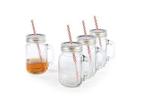 htuk 4 Retro Mason Trinken Gläsern mit Silber Dose und Deckel Trinkhalme Trinken Cocktail Glas Tassen, Griff Set - 3