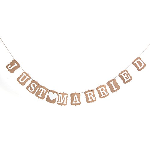 Musuntas Girlande Vintage / Rustikal Kraftpappe “Just Married“,Hochzeits-Girlande, Banner – als Deko zur Hochzeit mit weißen Schriftzug - 3