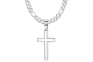 Milacolato Collana Uomo Collana Croce Ciondolo Argento 925, Lucido con Bordo Smussato Catena Croce Figaro in Acciaio Inossidabile da 5 mm conTaglio Diamante 40/45/51/56/61/66/76 cm