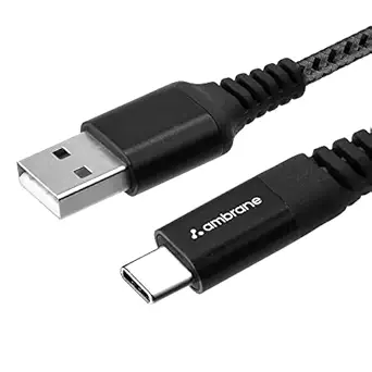 Ambrane Unbreakable 3A Fast Charging Braided Type C Cable ? 1.5 Meter (RCT15 (A), Black) Supports QC 2.0/3.0 Charging