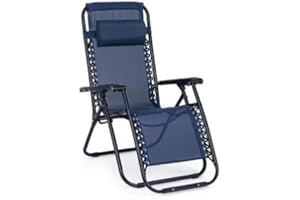 ARBUTUS Tumbona de Jardín Plegable y Reclinable, Hamaca con Cojín Cómoda y Resistente para Terraza, Camping y Patio (1, Azul Marino)