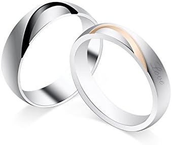 CHENGCAI Real Love Heart Stainless Steel Promise Ring Valentine Rings Set for Couple Wedding Engagement