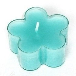 Teelichter Blüten Kerzen türkis blau, Packung mit 12 Stk.