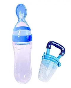 HAPPYFLIGHT Silicone Squeeze Serial Feeding Bottle Food Dispensing Spoon Fruit Feeder for Newborn Baby Kids (Assorted Color, 90 ml)