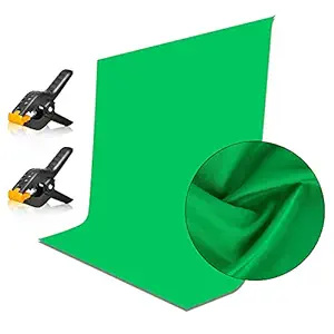 EMART 5 x 7 ft Green Backdrop Curtain, Polyester Cloth Fabric Backdrop with 2 Backdrops Clamp for Photoshoot, Studio, Video and Televison