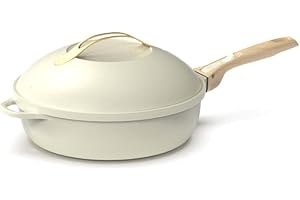 COOKUT – La fabulosa sartén 8 en 1 – Un solo utensilio que sustituye a la sartén, cacerola, cazuela – con 2 asas extraíbles, cesta de vapor/freír, espátula de madera – Merengue